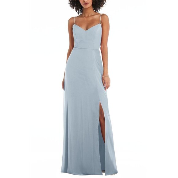 After Six Tie Back Cutout Maxi Dress With Front Slit in Sky Blue 14 New Womens - Picture 1 of 9